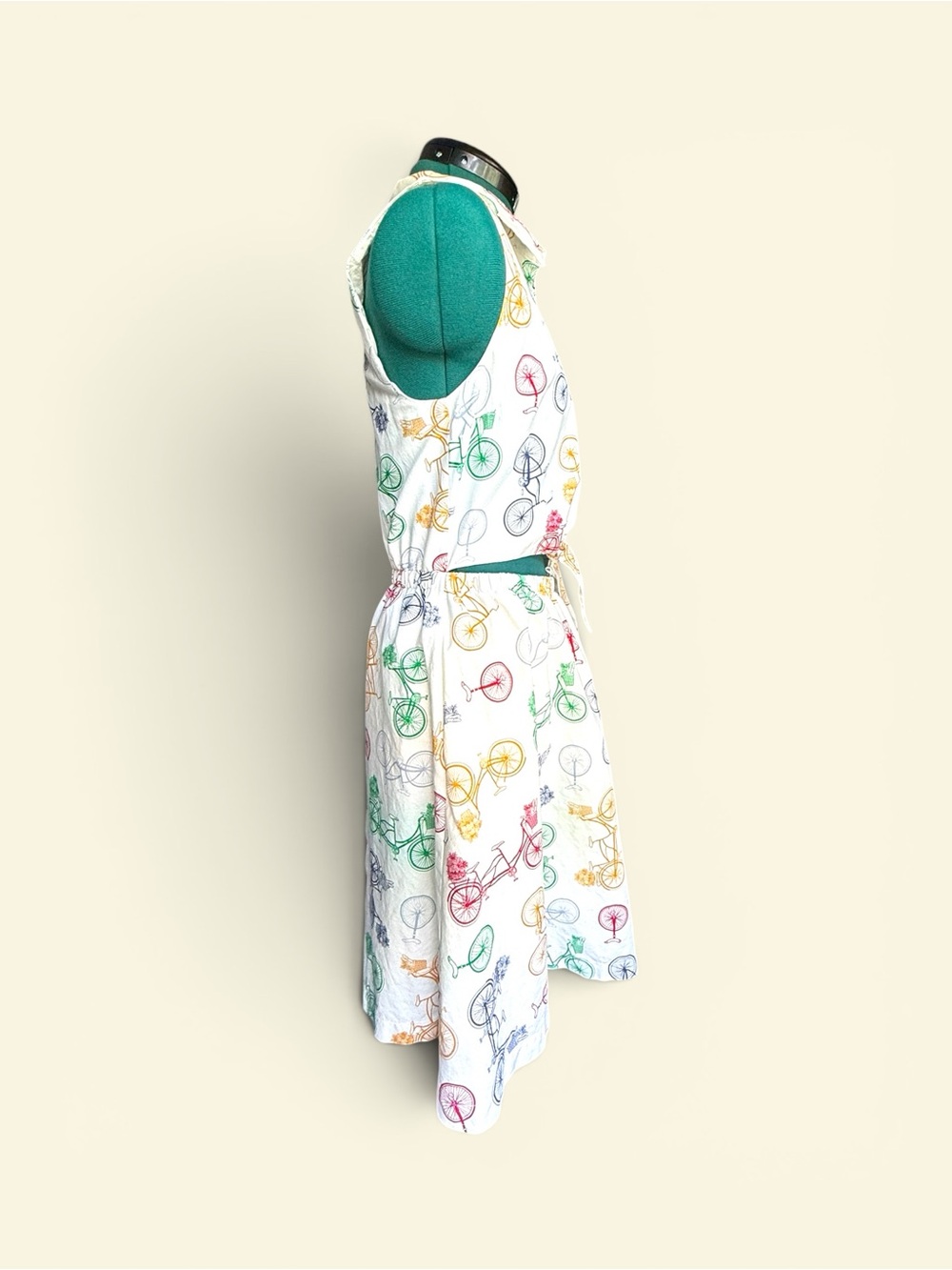 NWOT ModCloth White Midi Dress with Multicolor Bicycle Print - Picture 3 of 9